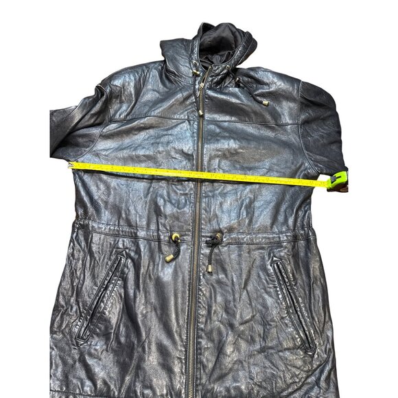 Tannery West Black Hooded Leather Jacket With Gold Accent Zippers Zip-Up Front & - Picture 13 of 16